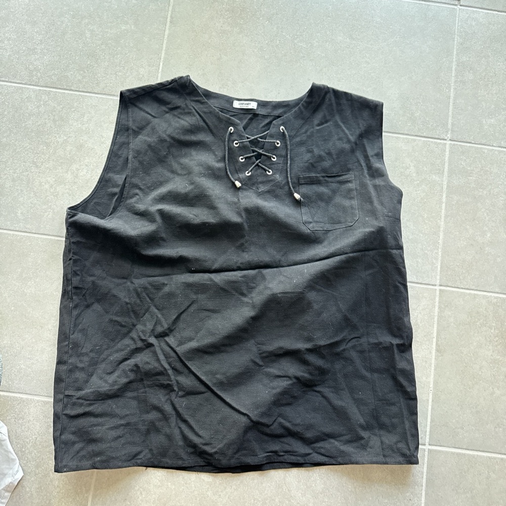 Elegant Black Lace-Up Muscle Tee